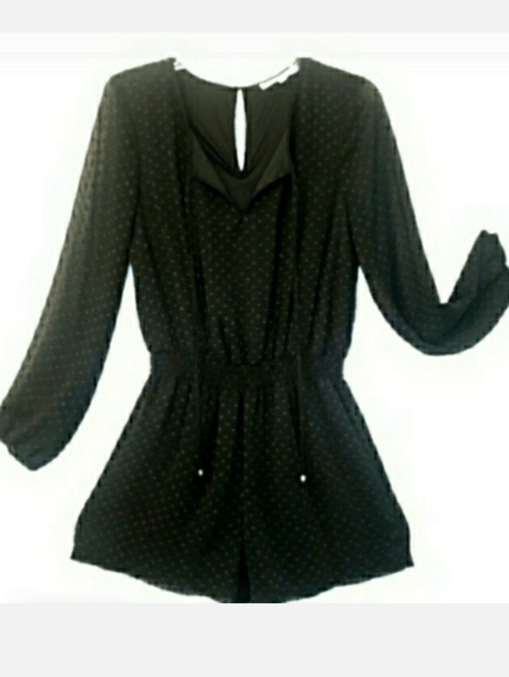 Romper Shorts Black Sheer Sleeves Swiss Dot Daniel Rainn Designer 🦋 Retail $69- - Picture 4 of 14